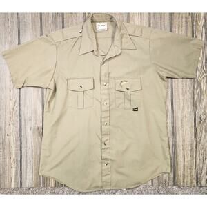 Vintage Duxbak Safari Style Button Shirt Rainbow Trout Mens Large Beige Pockets